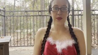 Smoking a White Filter King Size in My Sexy Santa Babydoll Lingerie - Braided Pigtails, Glasses, and Red Lipstick