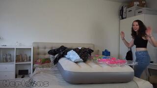 Saskia inflates her black orca and her favourite air matress