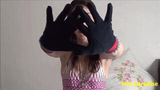 She shows off her riding gloves and plays with a boy's neck (Elana & Bob45) HD