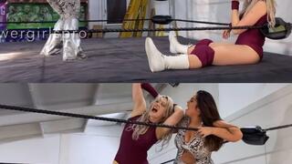 Competitive female wrestlers