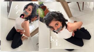 Simona Tied and Gagged in Black Yoga Pants (Pink Ball Gag & Duct Tape Gag)