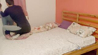 Teen girlfriend with cute pigtails gets fucked at she's parents house