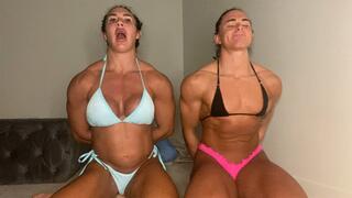 2 Jacked Girls Attempt to Break Out of Handcuffs - Bondage - BDSM - Roleplay - Flexing & Grunting - Female Bodybuilders