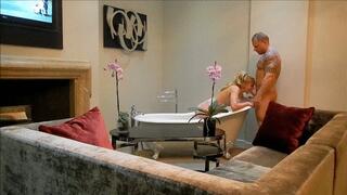 Hot Young Blonde Whores Bareback Sex With Sugar Daddy in 5 Star Hotel Rooms Freestanding Bath Tub!