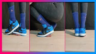 Blue Nike Jordans Sneaker and Socks Cock Crush under full weight I Jamaican Baddie