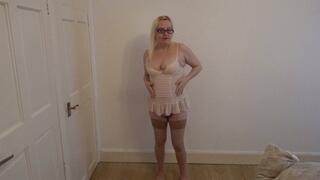 Sexy striptease in Tan stockings