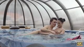 OLD4K. Cheerful old Gentleman and Tall Slender Model have Sex