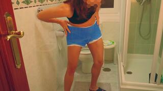 Desperate to use the bathroom in a fiberglass chastity cast