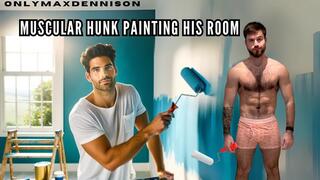 Muscular hunk painting his room