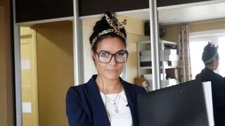 Hot realtor - shows all she can, high heels close-up