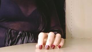 Dark red nails tapping