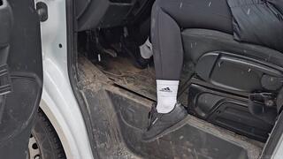 Revving Renault Master van in Reeboks