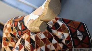 Candid foot fetish, beauty feet watching with strong wood sandals