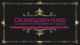 Crushing crush toybear and some pullback toycars in nylons and different shoes
