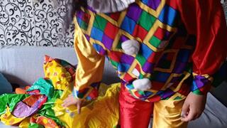 clown girl blowing rhino infatables