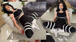Simona Bound to the Easy Chair - Rope Frogtie & Tape Gag