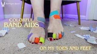 Colorful Band Aids on My Toes and Feet