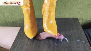 Yellow boots bootjob shoejob ruined orgasm double cumshot no bgm 4k