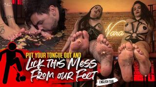 Nara and Lana Noccioli feed their slave with feet crushed fruits (1080 EN-sub)