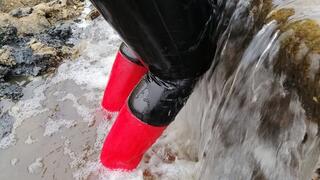 Red rubber boots and latex leggings