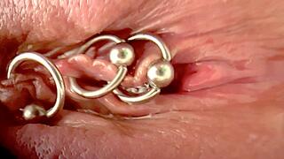 Extreme Close Up Rubbing My Pierced Clit by MakeUp Brush and Huge Orgasm make me completely Wet my Pussy WMV