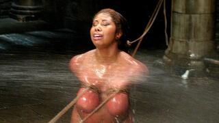 big tits slave hosed down