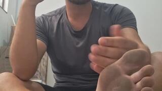 Smoking dirty feet boy