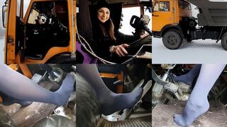 Harsh RUSSIAN Hot beauty on high heels tames big and powerful truck USSR- pedal pumping