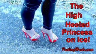 The High Heeled Princess on Ice! - Episode 1 - starring: Vicky Heely - Part 2 - HD - High Heels Fire Red Plateau Stiletto Mules Walking Slippery on Ice - 720p - MP4