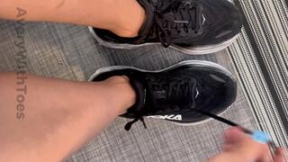 Dirty Gym Shoe and No-Show Sock Removal with Blue Pedicure