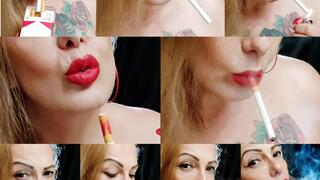MARLBORO REDS - Close-up - Showing all the sensuality of a veteran smoker, the nicotine only did me good - Deep Inhales, Mouth Inhales and open mouth exhales, Smoke rings, Triple pumps, Double puffs, Cough, Nose exhales, Red lipstick, Long Red nails