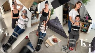 Luana & Simona: Bribes and Bondage (Duct Tape, High Heels, Boots, Watches, Crossed Hands, WrapGag, Mouth Stuffed, Chair Tied, Jeans, Dress Pants)