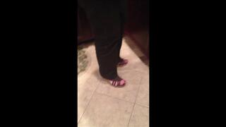 Debs Home From the Office Wearing Her Purple Montego Bay Club Platform Wedge Heel Sandals