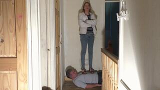 Wooden Wedge Shoes Trampling On The Landing (4K)