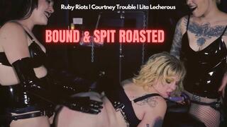 Spit Roast Lesbian Double Strap-On Bondage Fuck