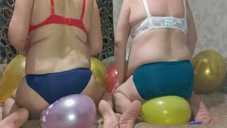 Two big asses against balloons WMV