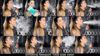 Angie smoking Newport 100s side view! Nose exhales - Snaps - Cone exhales - Residual exhales