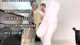 Giant boss foot worship from under his crew socks