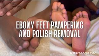 Ebony Feet Pampering and Polish Removal by Royal Ro HD MP4 1080p - ebony foot worship, wet feet, toenail fetish, lotioning feet, massaging feet