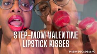 Step-Mom Valentine Lipstick Kisses - taboo, ebony lips, kissing fetish, red lipstick, mouth fetish, plexiglass kisses, ebony goddess, Bratty Black Girls, close ups