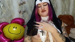 sexy nun blowing foil balloons