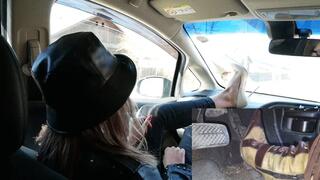 Beautiful long-legged girls riding around the neighborhood in a car - Pedal Pumping