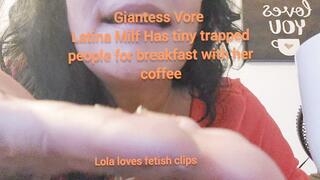 HD Giantess Vore Latina Milf Has tiny trapped people for breakfast with her coffee