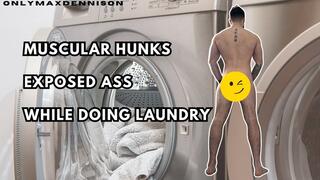 Muscular hunks exposed ass while doing laundry
