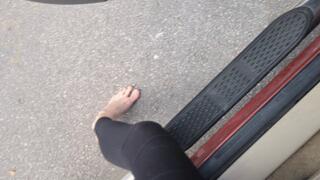 Fifi late for work and forgot shoes driving fast and aggressively barefoot