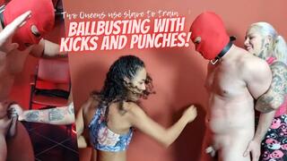 Duda Leal and Madame Fermans use slave to train hard ballbusting with kicks and punches (720 EN-sub)