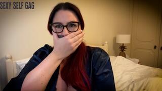 Lacey - Sexy Self Gag HD ( Clear Tape Gag , Scarf Gag , Duct Tape Gag , Huge Mouth Stuffing )