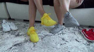 Victoria AND Lory wiggling toes in skinny sneakers 4Sn
