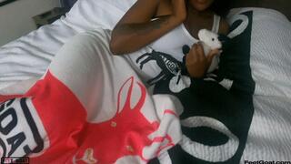 Thick & sexy ebony BlvkJade milks me with her sexy feet for a huge cum on soles!