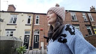 Jeans wetting by the main road peeing